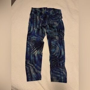 32in size 12. Lululemon Athletica Navy and Purple Patterned Leggings